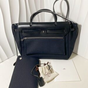 HERMES Herbag Zip 39 Bag S4 Deep Blue Canvas & Black Leather